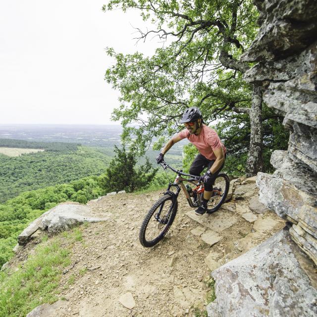 A mountain biker riding the Monument Trails at Mount Nebo State Park